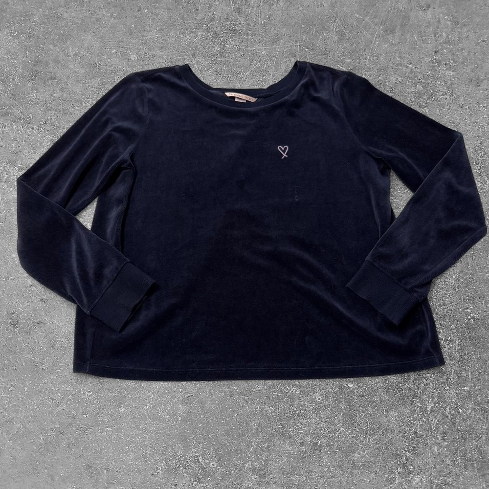 Victorias Secret Navy Blue Velour Long Sleeve Pajama Lounge Shirt Womens Medium